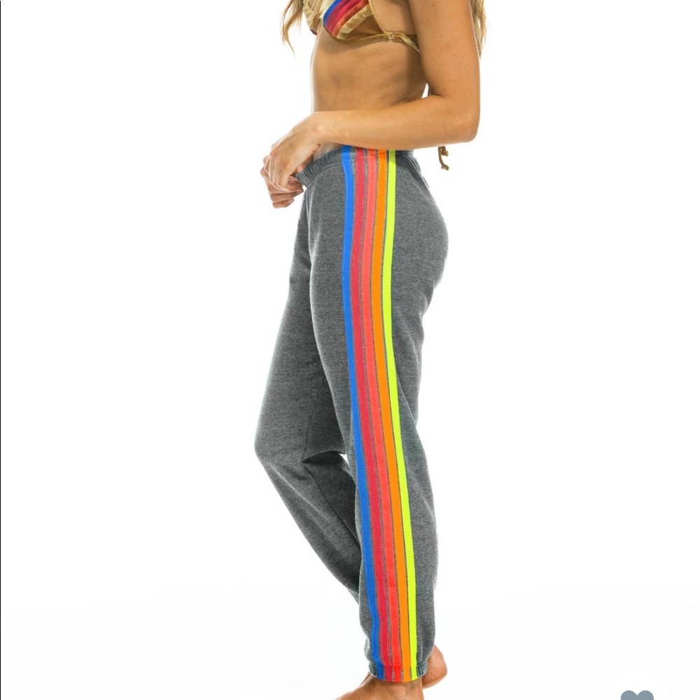 AVIATOR NATION WOMEN’S 5 STRIPE SWEATPANTS - HEATHER GREY // NEON RAINBOW